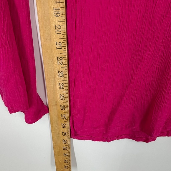 One World Womens 1X Pull-On Wide Leg Pants Bright Pink Crinkle Gauze Embroidered - Picture 6 of 8